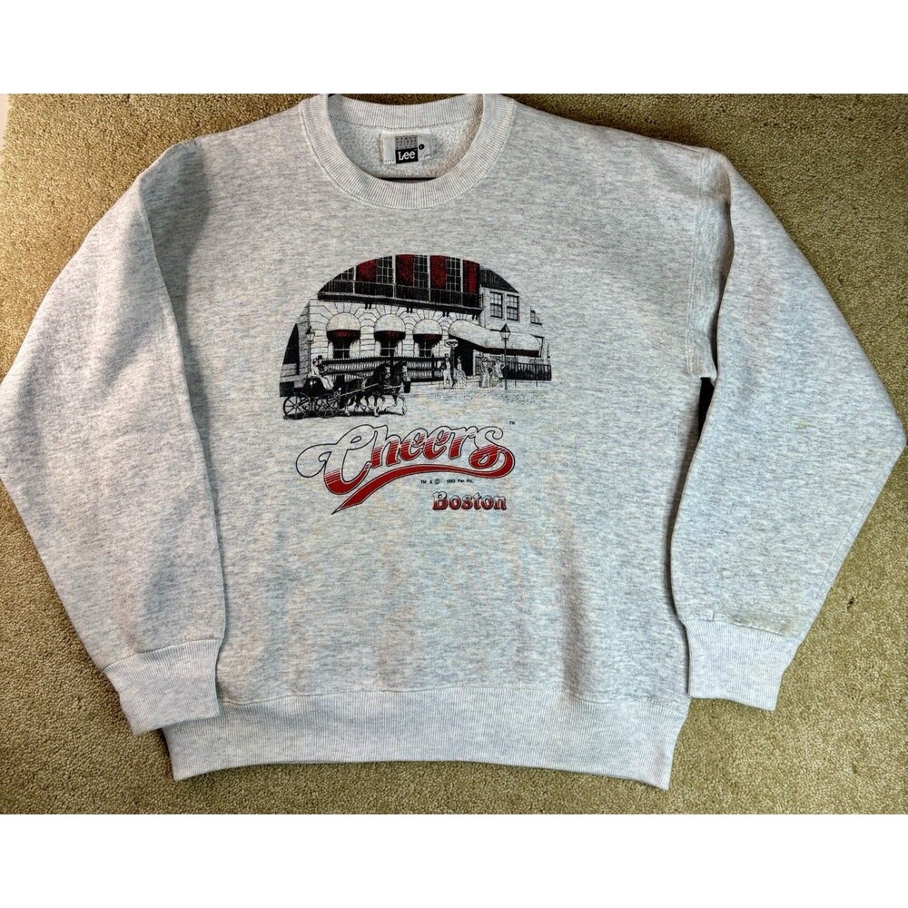 Vintage Boston Cheers Crewneck Sweatshirt Gray Graphic USA Made Size Large 1993
